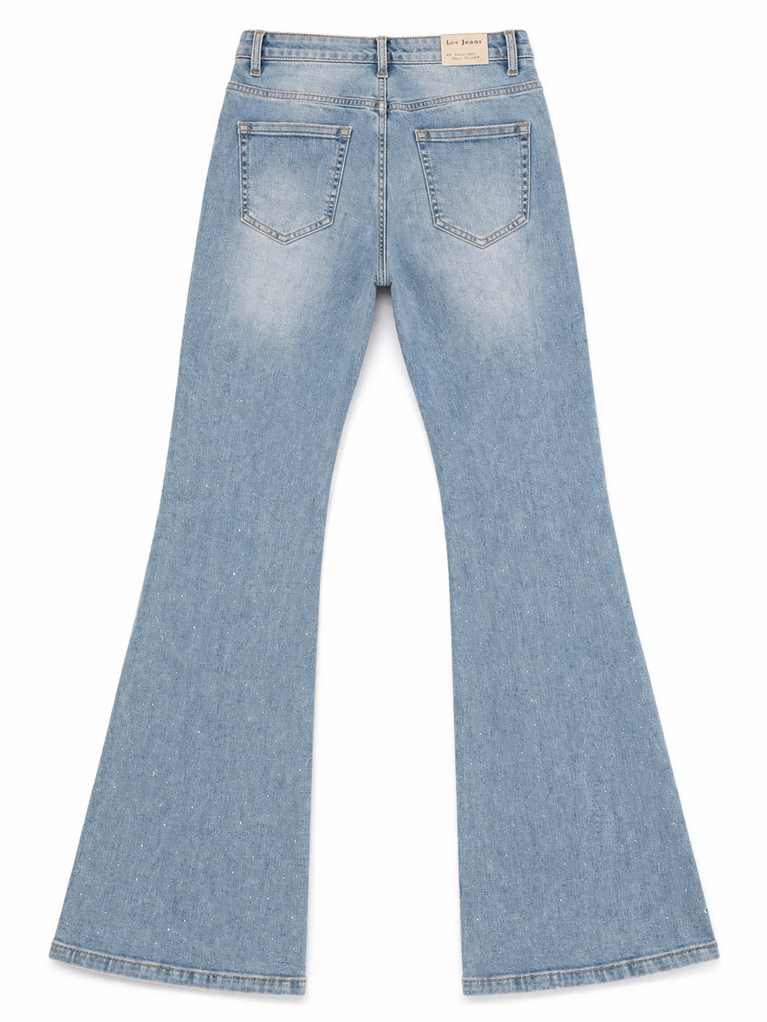 Jeans Flare Mujer Denim Azul con Brillos | Pantalón Campana de Tiro Alto