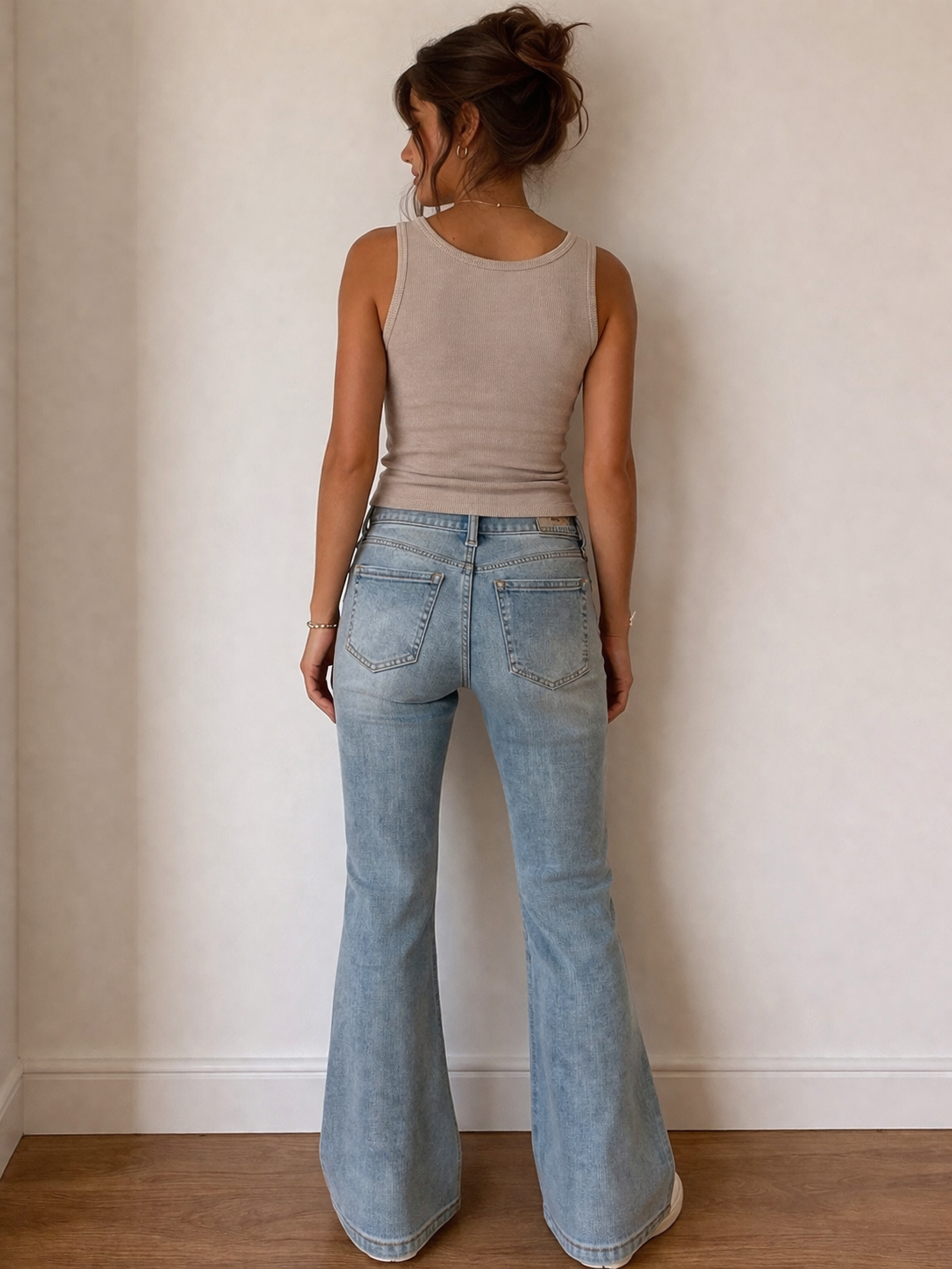 Jeans Flare Mujer Denim Azul con Brillos | Pantalón Campana de Tiro Alto