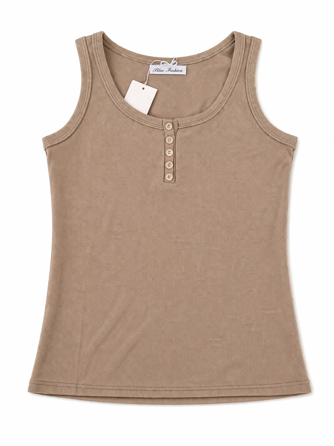 Top Canalé Marrón con Botones – Ajuste Slim