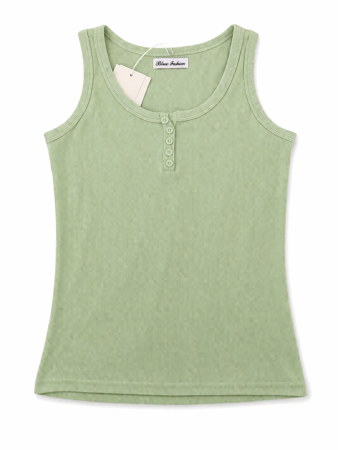 Top Canalé Verde Salvia con Botones – Ajuste Slim