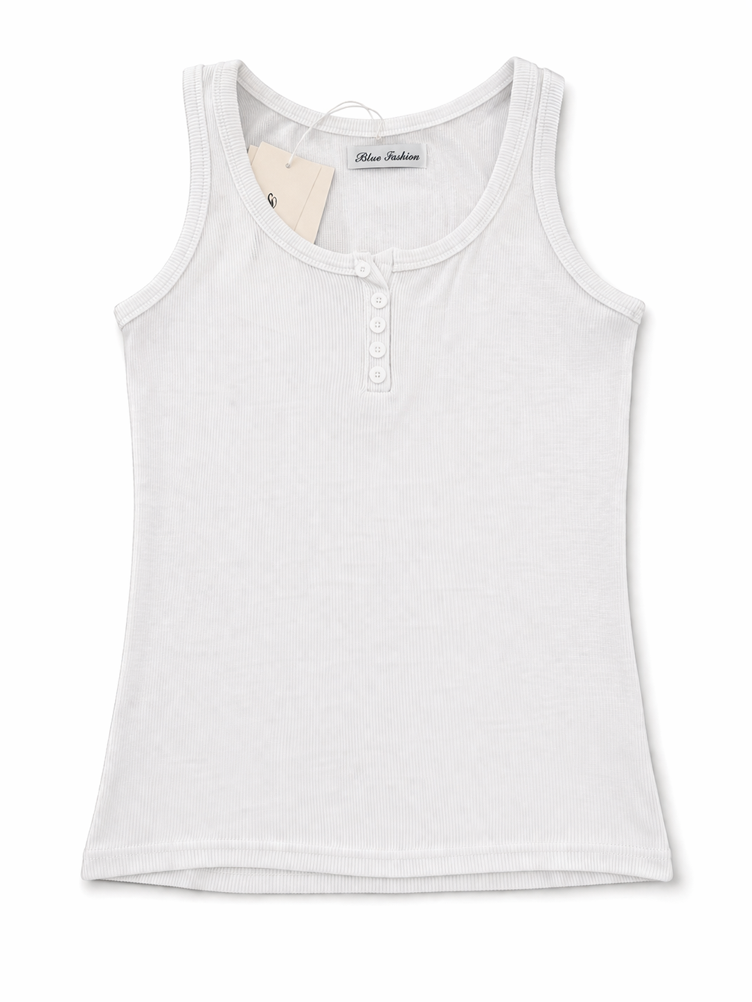 Top Canalé Blanco con Botones – Ajuste Slim