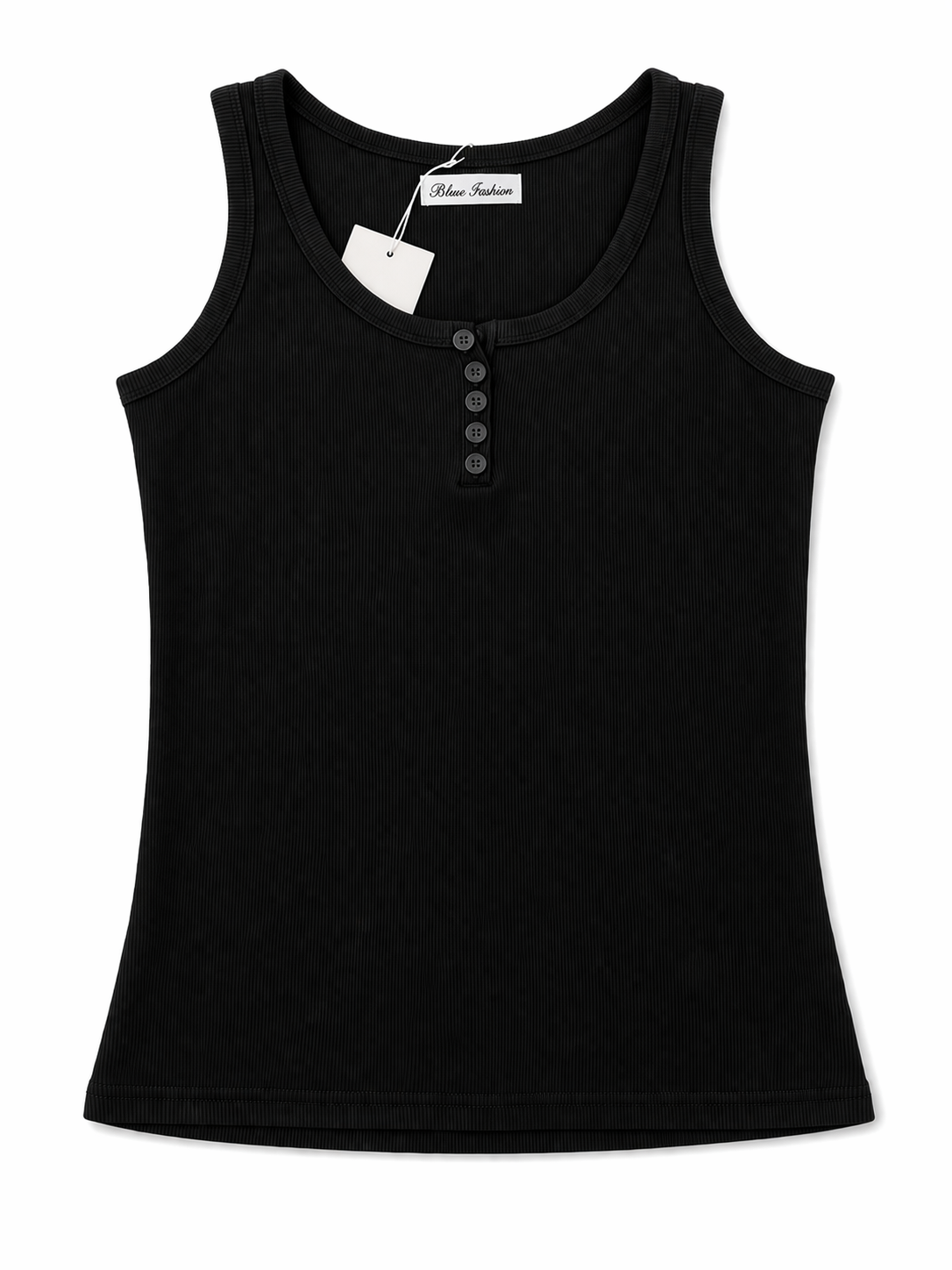 Top Canalé Negro con Botones – Ajuste Slim